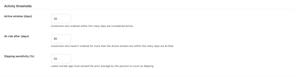 Configurable activity thresholds