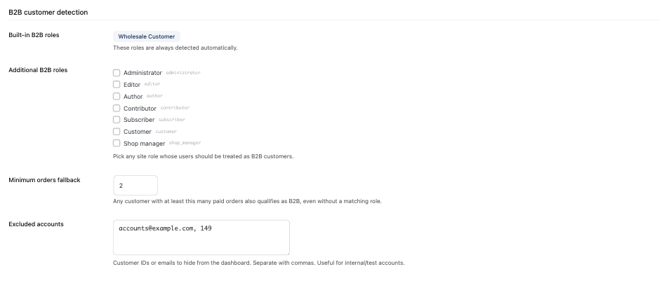 B2B customer detection with custom role support